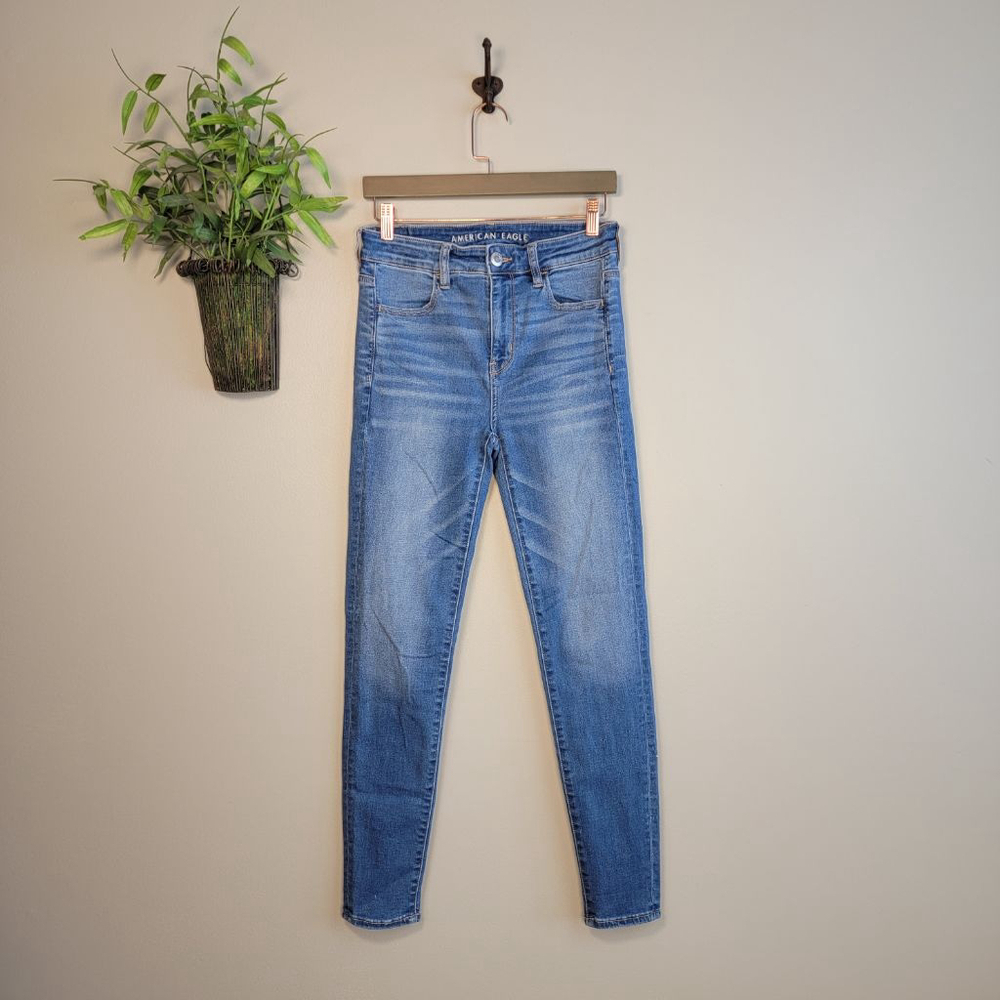 AE 8 American Eagle Skinny Jeans Hi Rise Jegging Medium Blue Wash Stretch